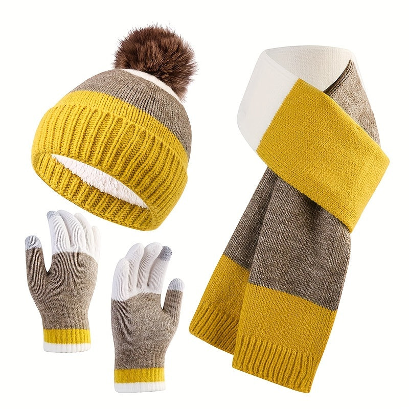 Brecken - Mütze, Handschuhe und Schal für Männer im Blockdesign