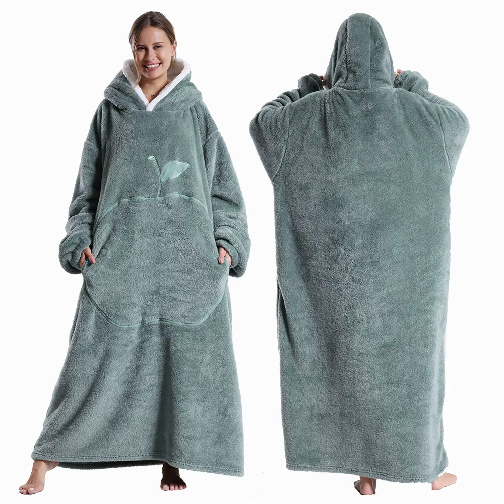 Extra langer Flanell-Kapuzenpullover mit Decke (lange Ärmel)