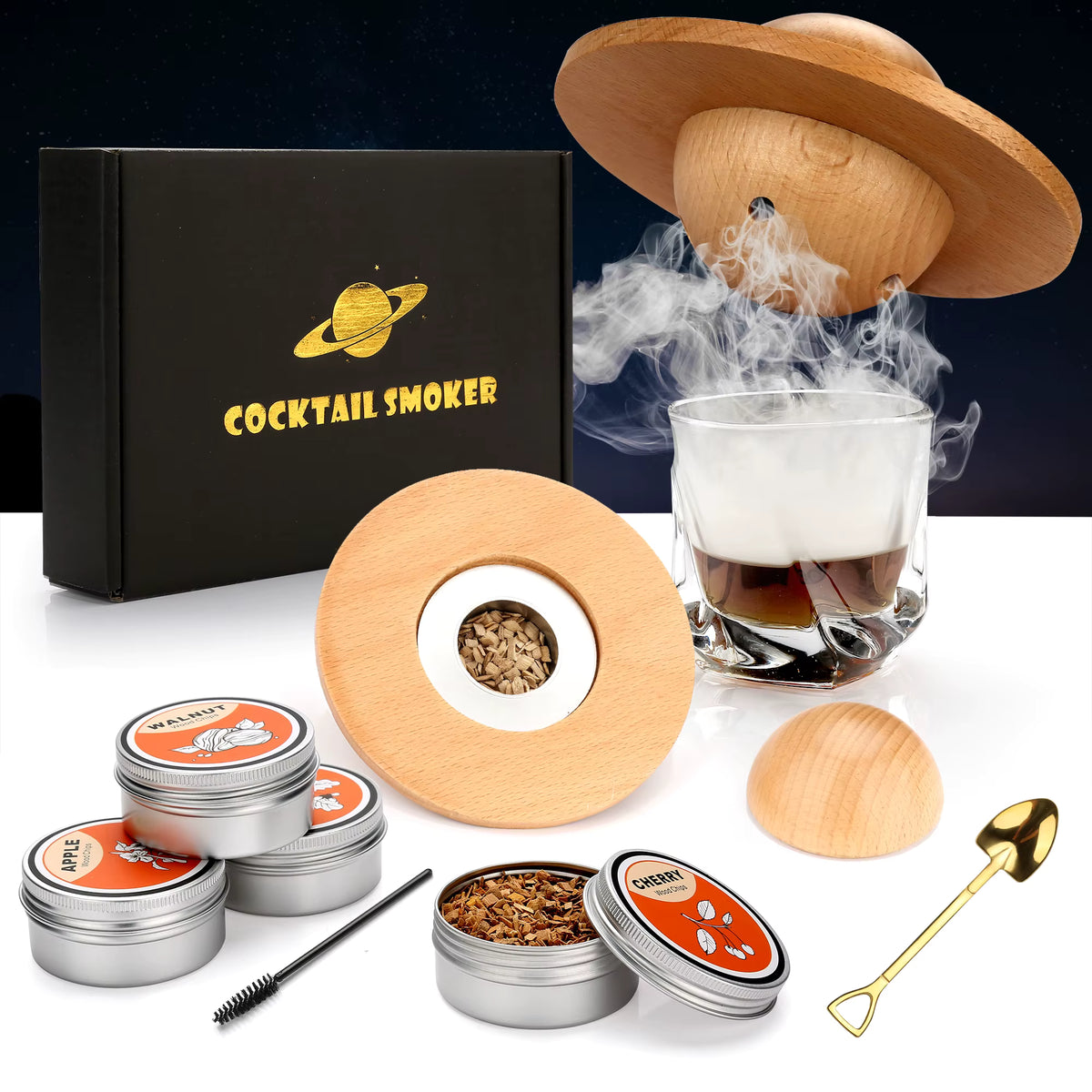 Cocktailräuchergerät mit Glasdeckel (4 Holzchips)