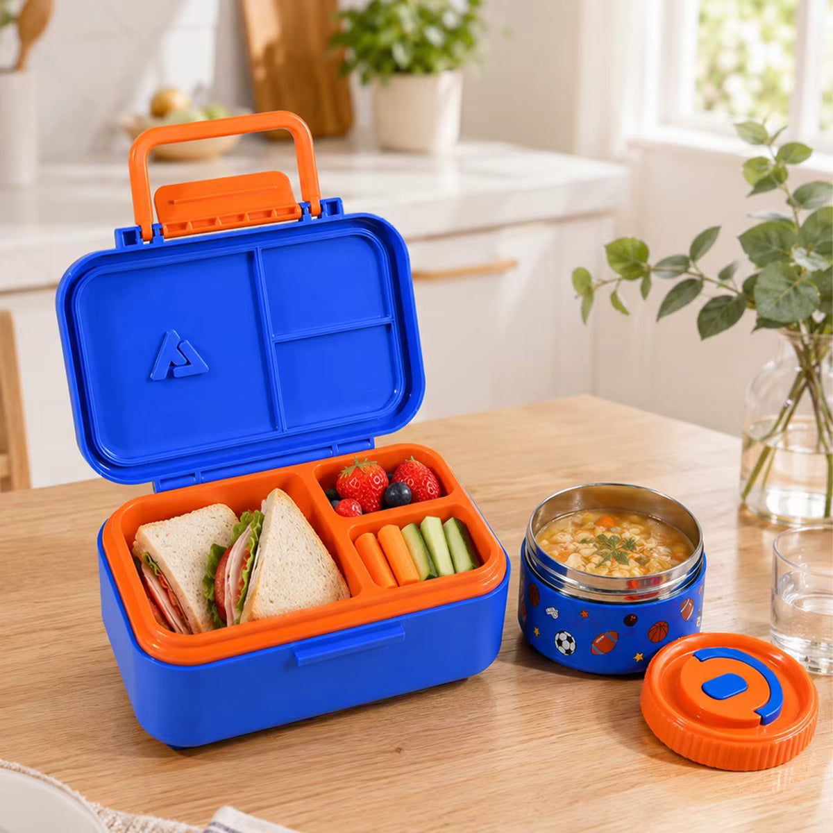 Vakuumisolierte und auslaufsichere Bento-Lunchbox aus Edelstahl (3 Fächer)