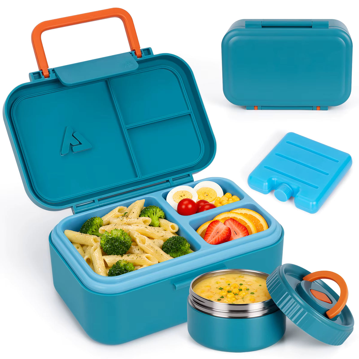 Vakuumisolierte und auslaufsichere Bento-Lunchbox aus Edelstahl (3 Fächer)