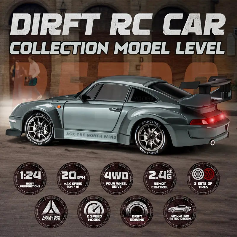 DriftMaster - RC Drift Car 1:24 | 4WD-styring | LED-lys | Genopladeligt batteri