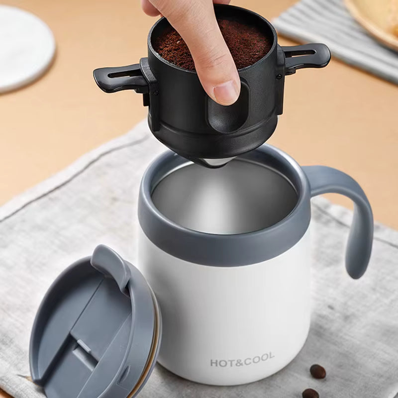 Wiederverwendbarer und tragbarer Kaffeefilter aus rostfreiem 304er Edelstahl (für die meisten Tassen geeignet)