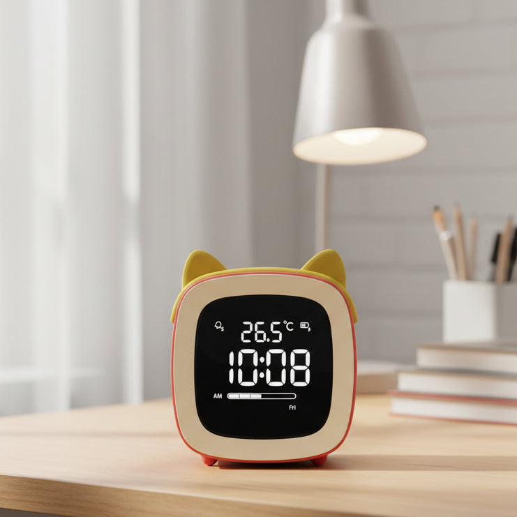 Mini-tegnefilm-tv-vækkeur til børn, LED-natlampe til opladning ved sengen, snooze-ur, justerbar lysstyrke, vågn op med lysfarveindstilling