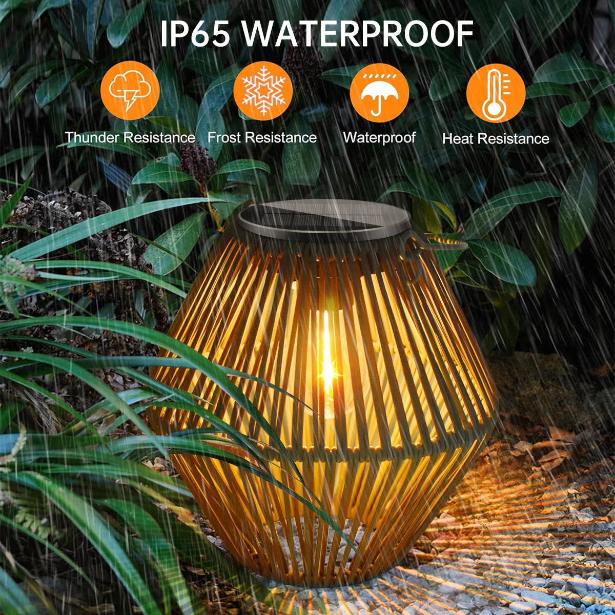 Solarbetriebene wasserdichte handgewebte Rattanlaterne