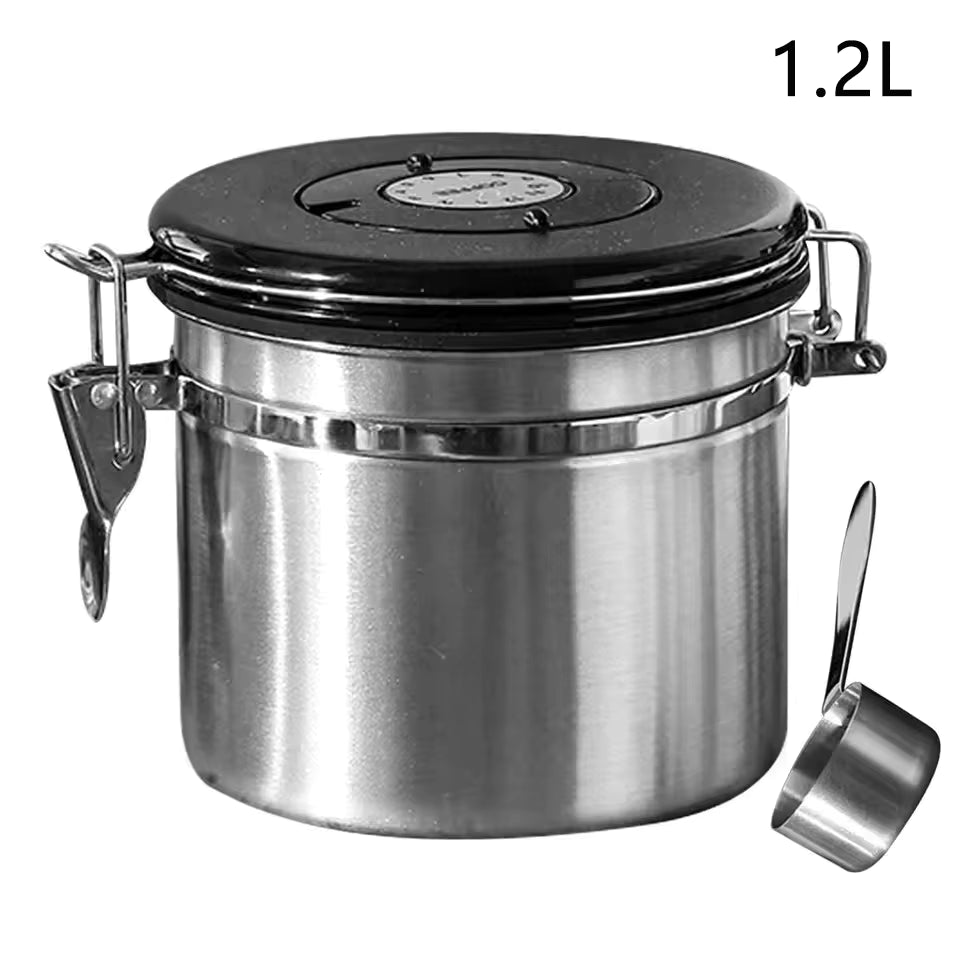 Vakuumversiegelte Kaffeedose aus rostfreiem 304er Edelstahl (mit integriertem Löffel)