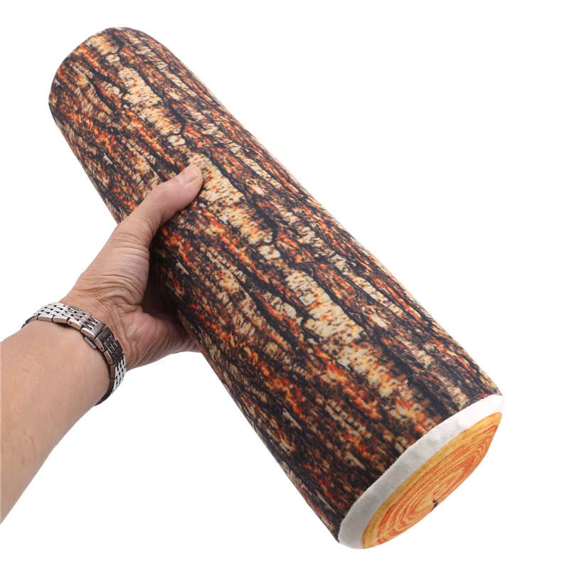 Realistische Holztextur-Flanellkissen in Baumstumpfform (35 cm)