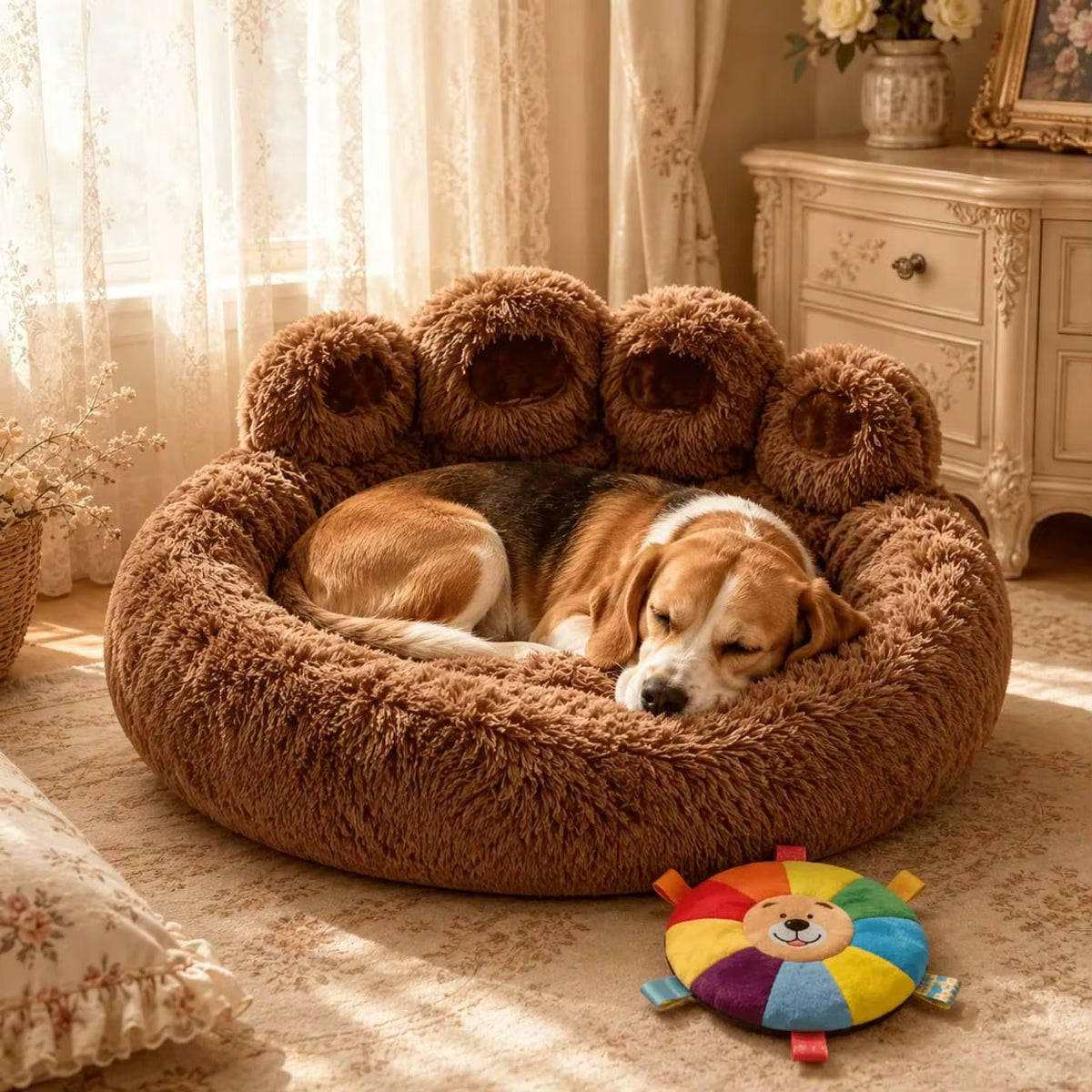 Angstlinderndes weiches Donut-Haustierbett (Bärentatze)