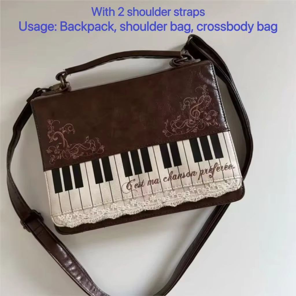 Vintage Y2K-Tasche mit Klavierdruck (transparentes Ita-Panel)