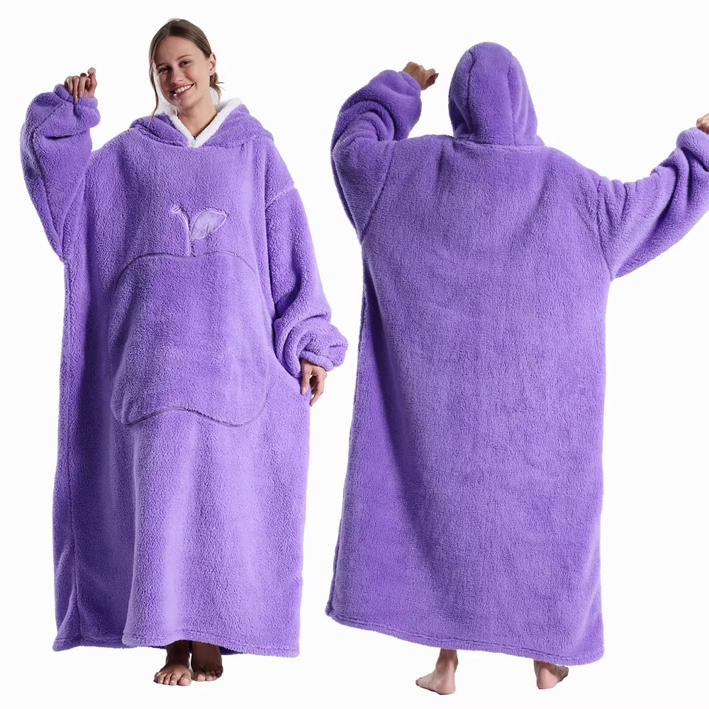 Extra langer Flanell-Kapuzenpullover mit Decke (lange Ärmel)