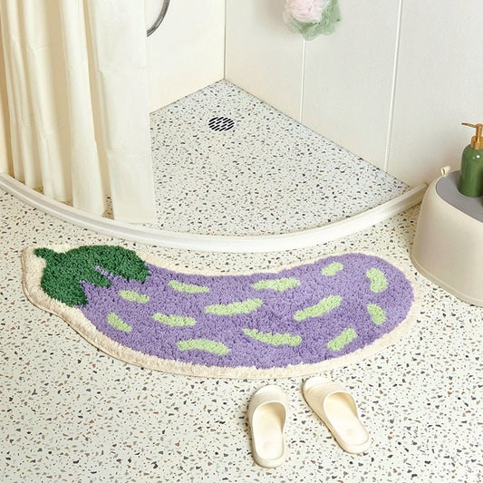 FruityStep | Rutschfeste Auberginen- und Bananen-Badezimmermatten - weiches, langlebiges und lebendiges Design für Badezimmer