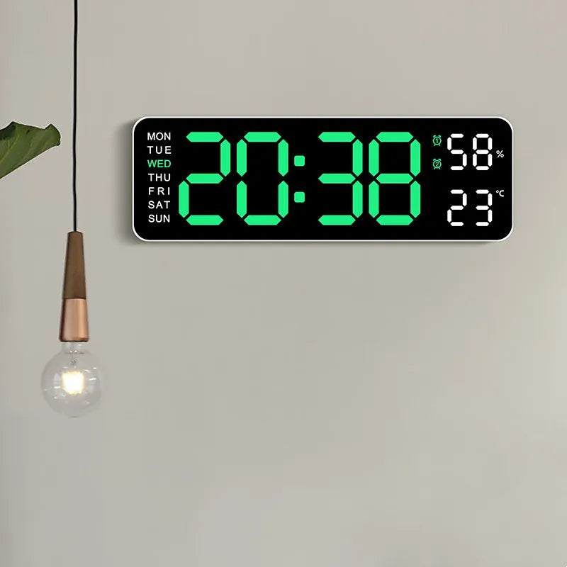 USB-betriebenes digitalt vægur med tid, temperatur og luftfugtighed (9 tommer)