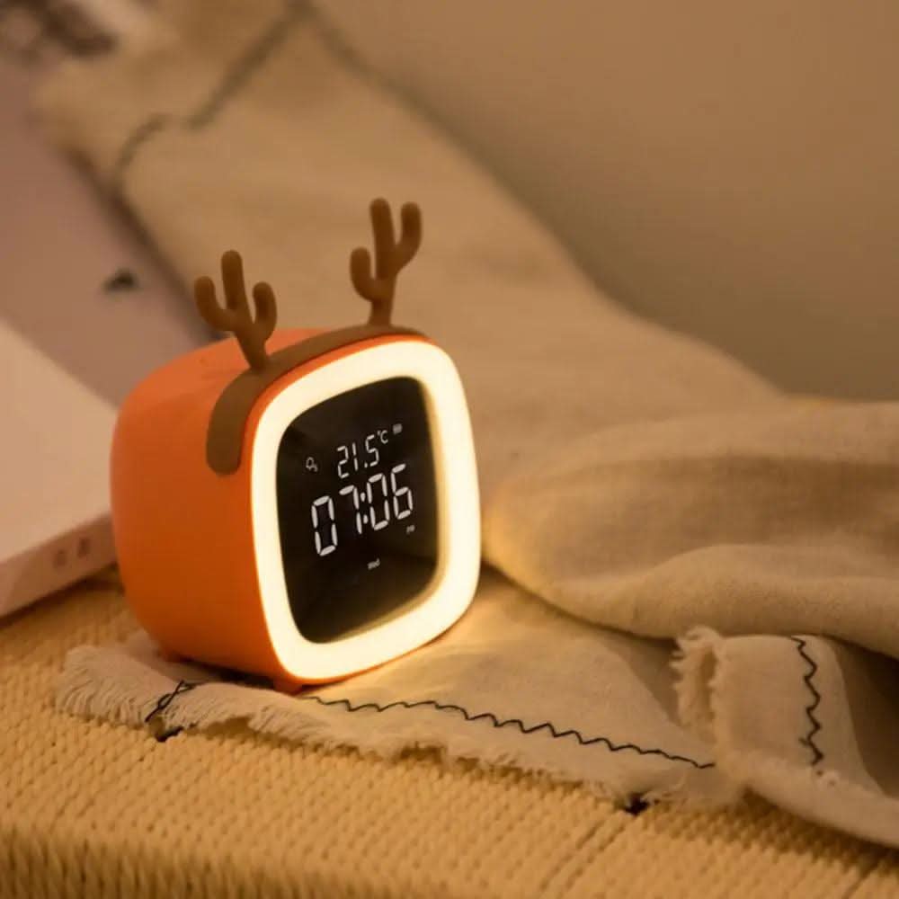 Mini-tegnefilm-tv-vækkeur til børn, LED-natlampe til opladning ved sengen, snooze-ur, justerbar lysstyrke, vågn op med lysfarveindstilling