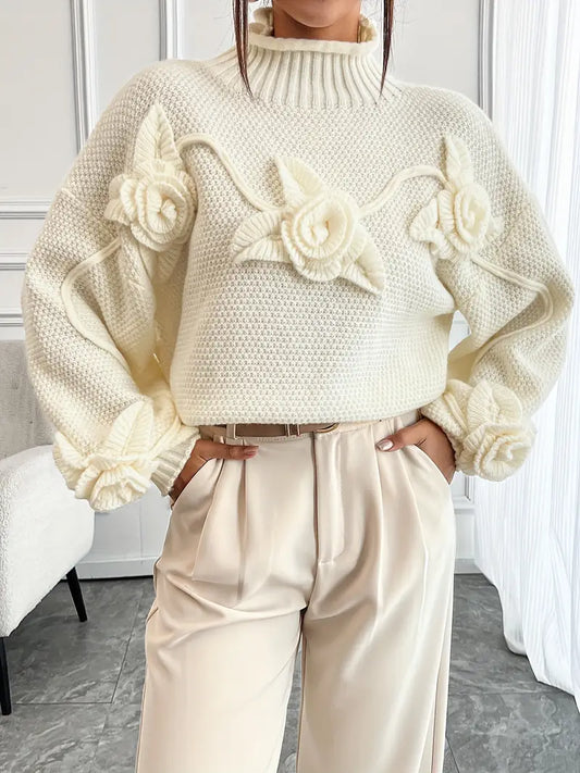 Soraya - Eleganter Rollkragenpullover mit Blumenmuster für Frauen