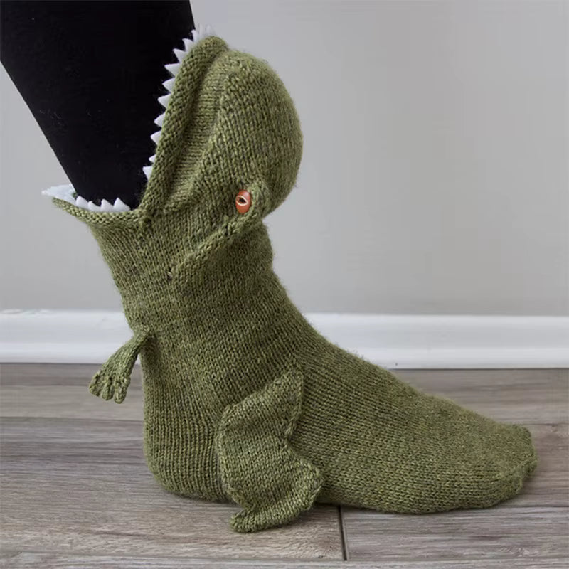 Dicke gestrickte Dinosauriersocken aus Wollmischung (Unisex)