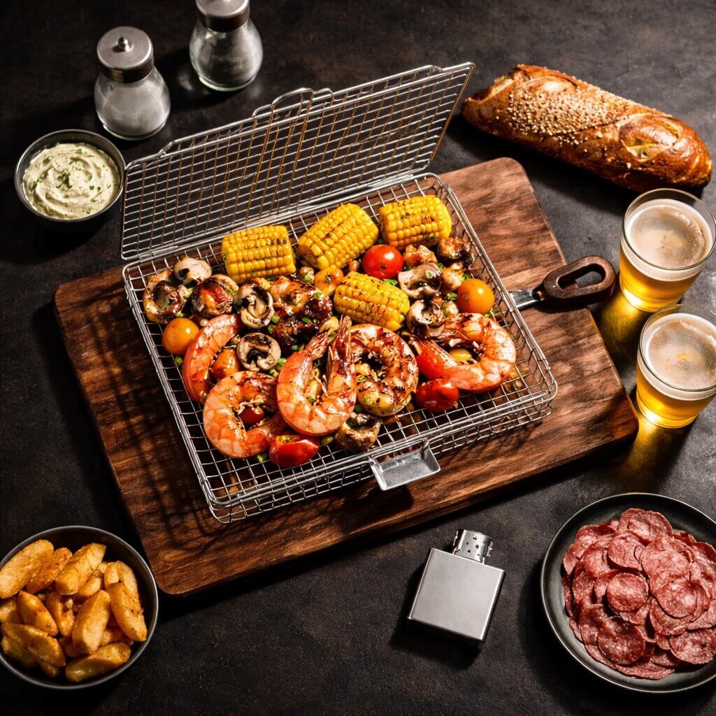 FlameGuard Pro Grillkurv — Sikker, Saftig, Perfekt