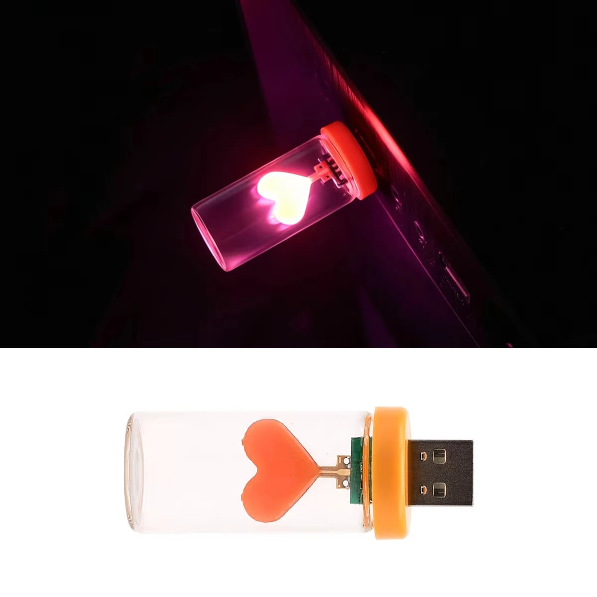Herzförmiges, warmweißes LED-Stimmungslicht mit USB