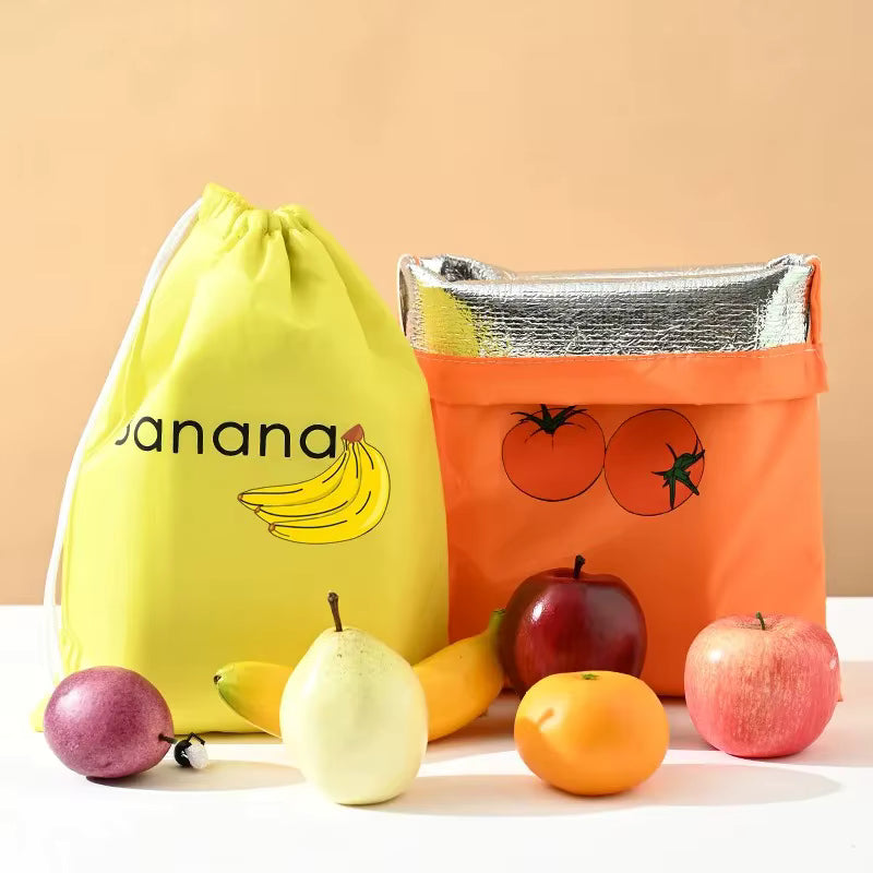 Isolierte und wiederverwendbare Aufbewahrungstasche für Obst und Gemüse (Kordelzugverschluss)