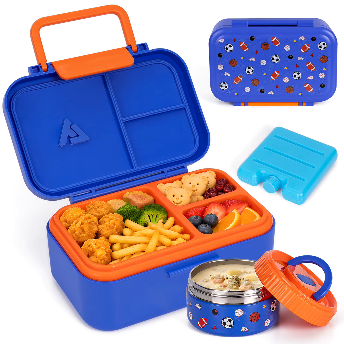 Vakuumisolierte und auslaufsichere Bento-Lunchbox aus Edelstahl (3 Fächer)