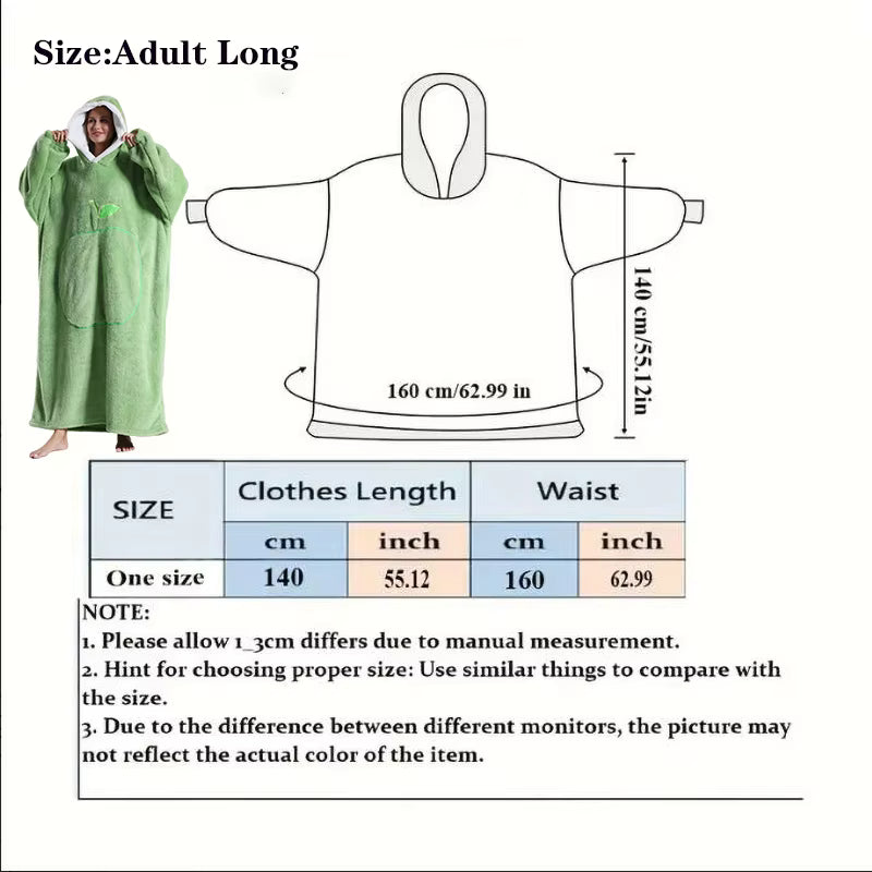 Extra langer Flanell-Kapuzenpullover mit Decke (lange Ärmel)