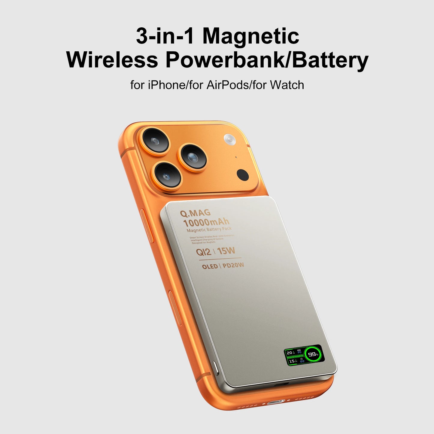 Præcis Magnetische 15W Kabellose Powerbank (3-in-1, 10000mAh)