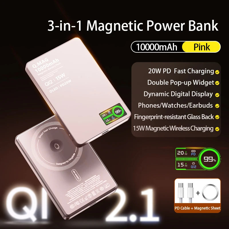 Præcis Magnetische 15W Kabellose Powerbank (3-in-1, 10000mAh)