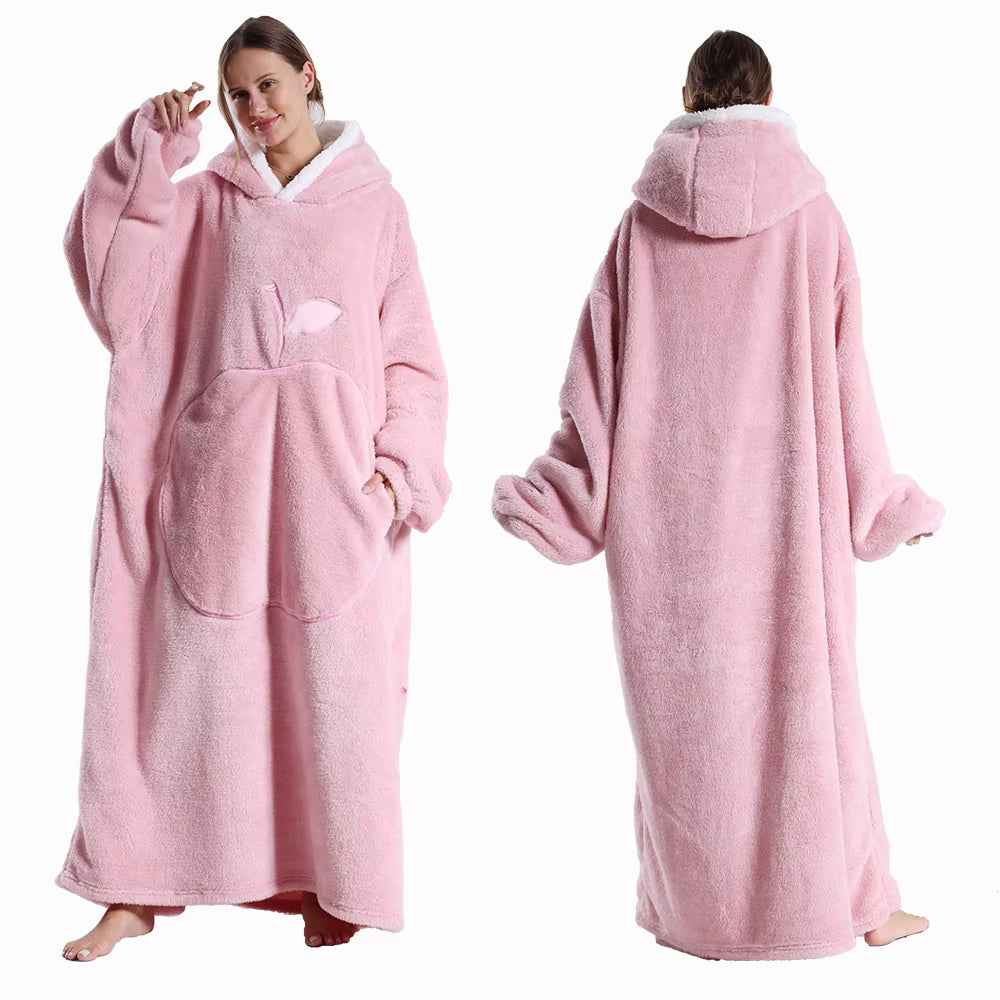 Extra langer Flanell-Kapuzenpullover mit Decke (lange Ärmel)