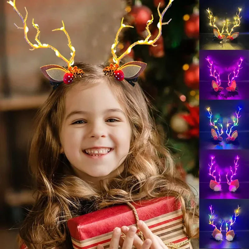 Weihnachtliche Haarspangen mit LED und Rentiergeweih (Paar)
