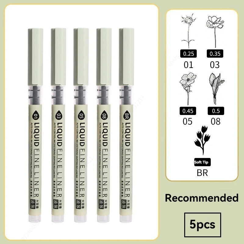 Feinspitziges, nicht ausblutendes, mehrfarbiges Manga-Kunstmarker-Set (5–8 Stück)