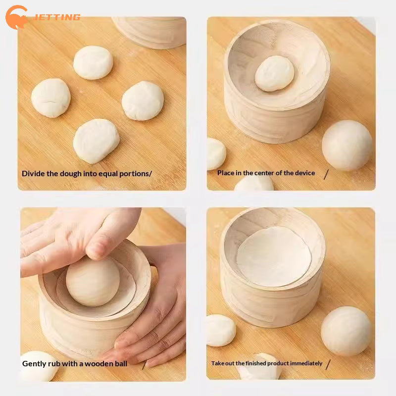 Effektiver natürlicher Teigschneider aus Holz für Dumplings (inklusive Basis und Kugel)