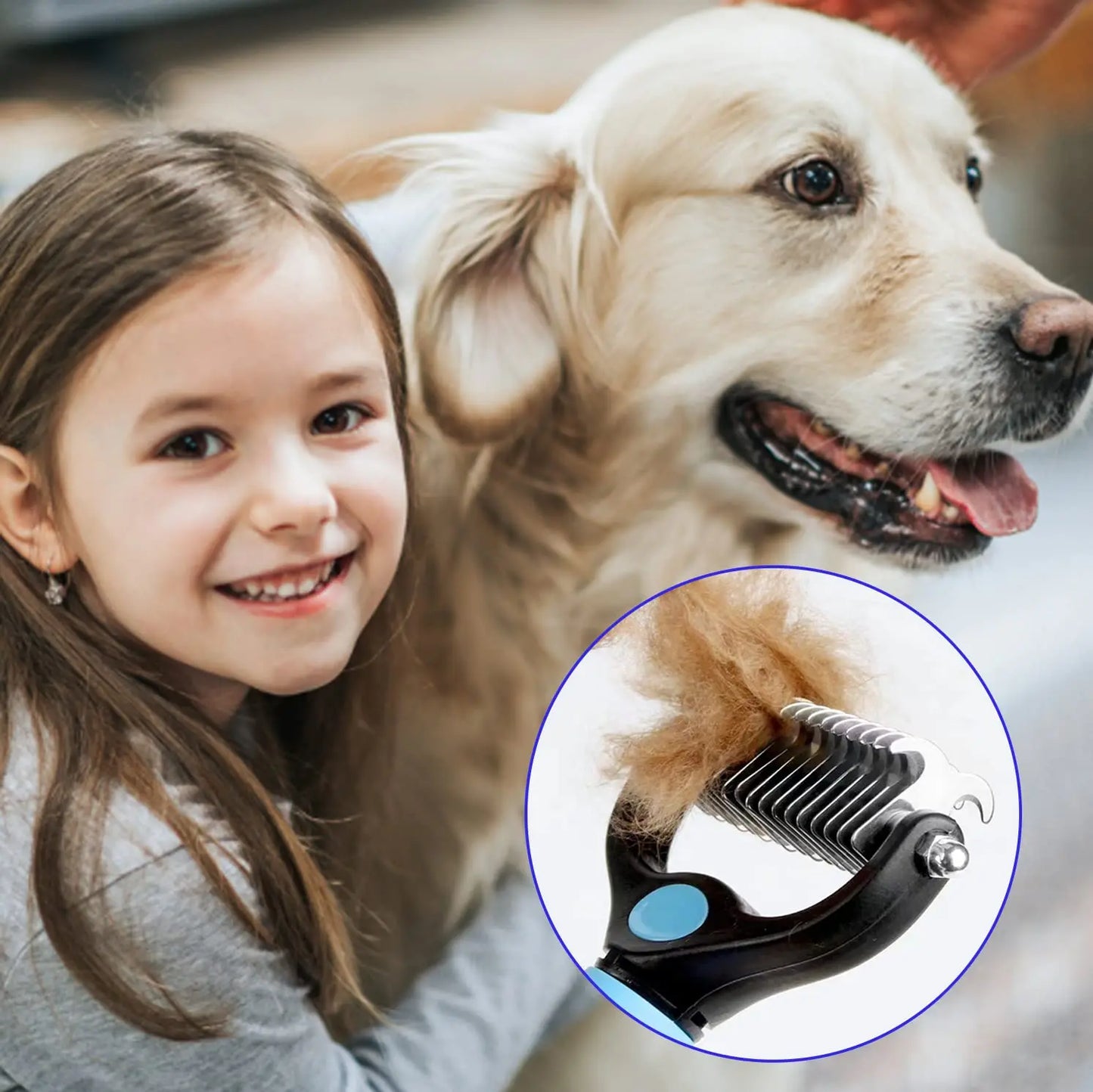 Ergonomische Entfilzungs- und Knotenentfernungsbürste für Haustiere (Hund und Katze)