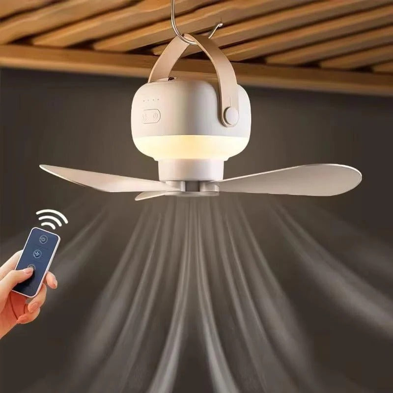 Ventilator Bærbar Foldbar Genopladelig | 4 Hastigheder 3 Lysstyrker med Fjernbetjening | 7200mAh op til 20 Timer