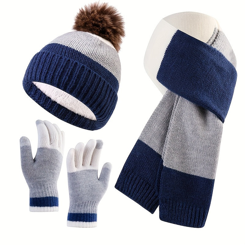 Brecken - Mütze, Handschuhe und Schal für Männer im Blockdesign
