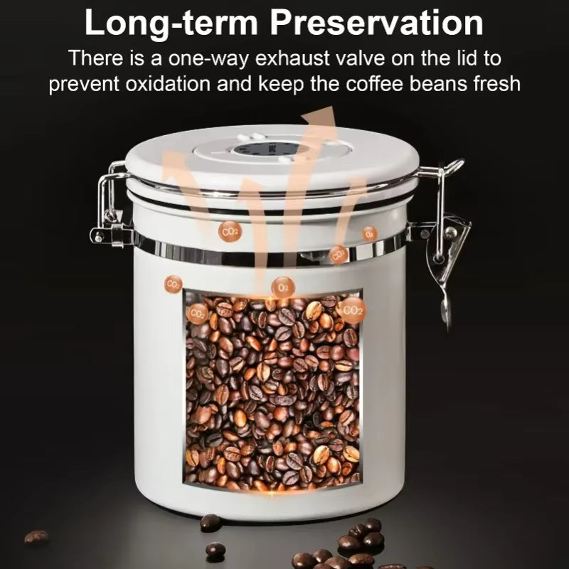 Vakuumversiegelte Kaffeedose aus rostfreiem 304er Edelstahl (mit integriertem Löffel)