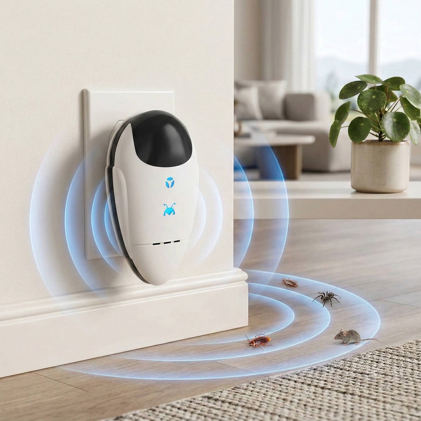 Skadedyrsafviser Ultralyd Dual-Chip til Stikkontakt | Beskytter op til 111,5 m² | Kemikaliefri og Lydløs Drift