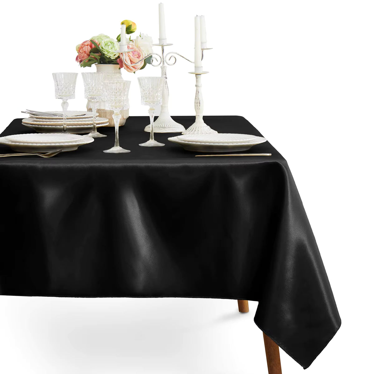 Knitterfreie satinierte rechteckige Tischdecke (Schwarz)