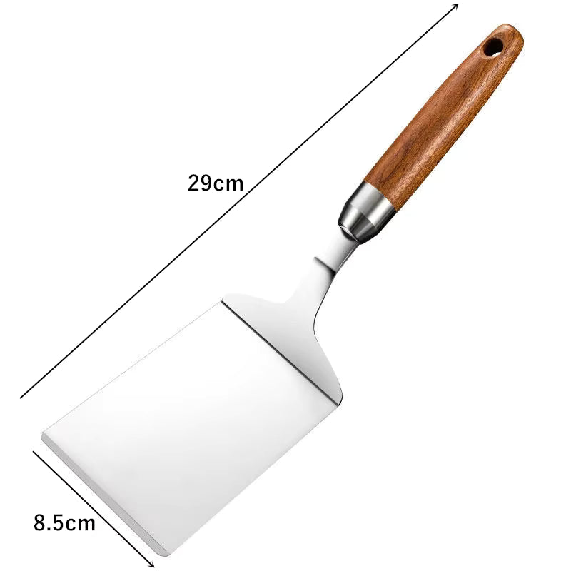 Spatel mit Kopf aus Edelstahl und Holzgriff, quadratischer Kopf (2er-Set)