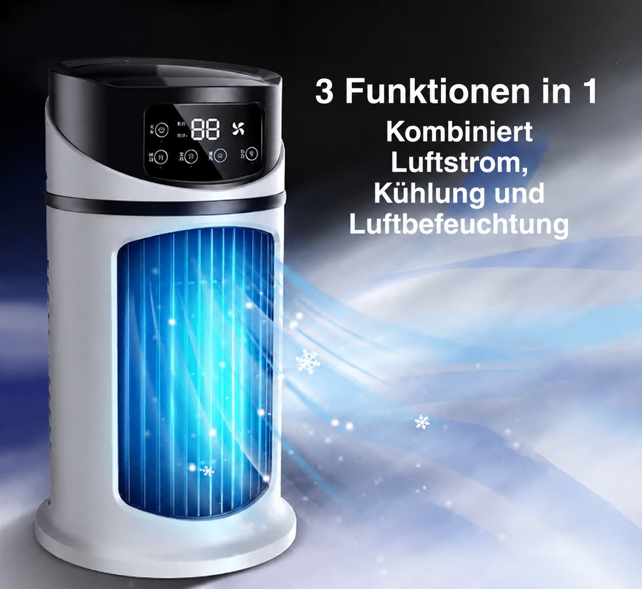 Luftkøler Mini USB 3-i-1 Bærbar | 300 ml Vandtank med Blæser og Befugtning | Ultrakompakt til Skrivebord og Seng