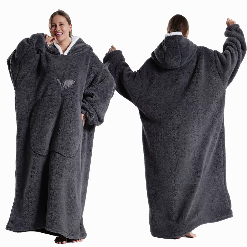 Extra langer Flanell-Kapuzenpullover mit Decke (lange Ärmel)
