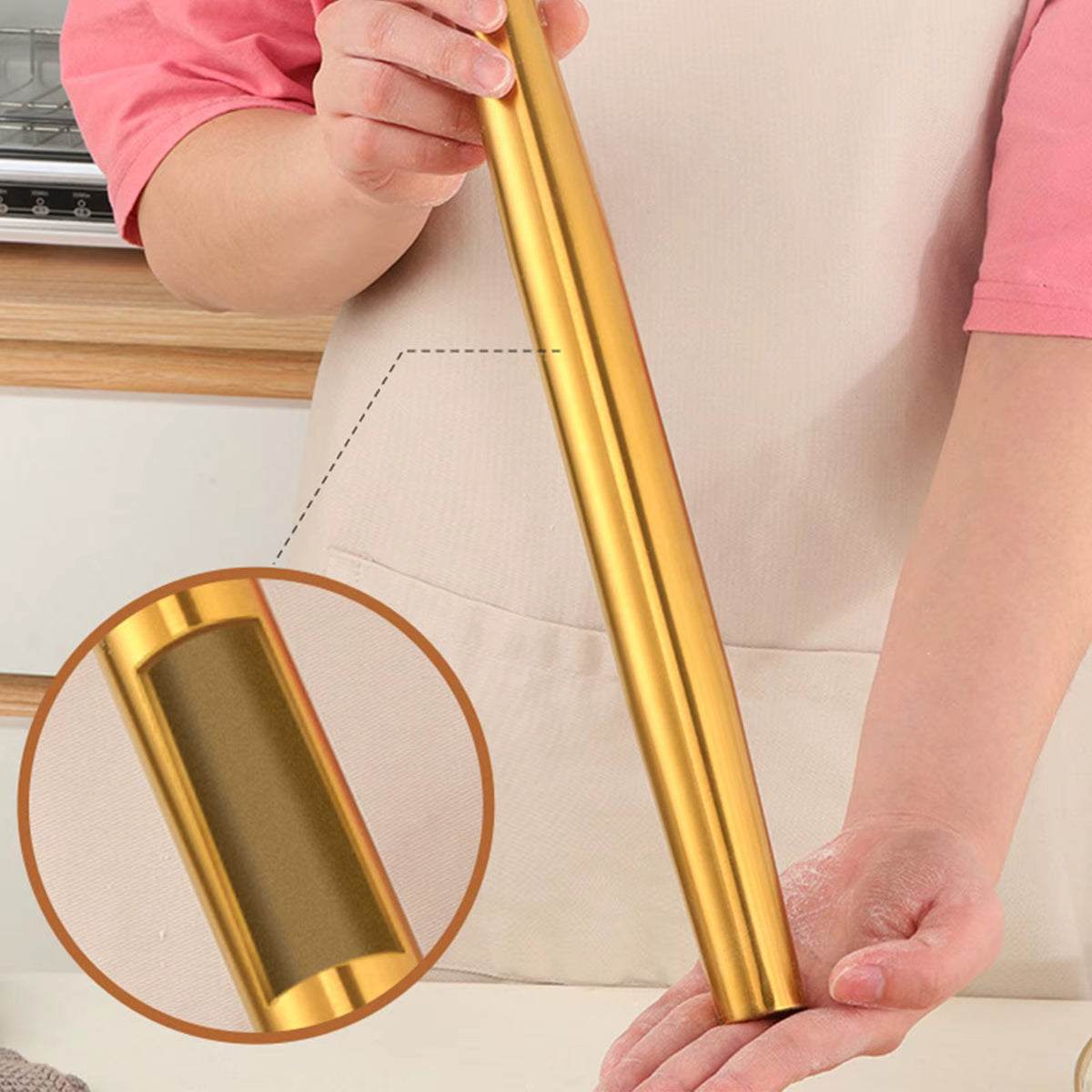 Gleichmäßig rollende Teigrolle aus Edelstahl (goldene Oberfläche)