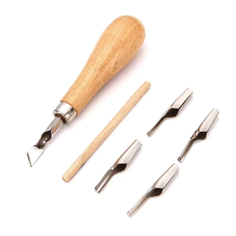 Set mit ergonomischen Werkzeugen mit Schnellwechselmechanismus zum Linoleumschneiden (6 austauschbare Köpfe)