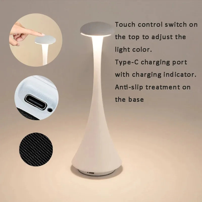 Touch-dimmable, wiederaufladbare Pilz-Tischlampe