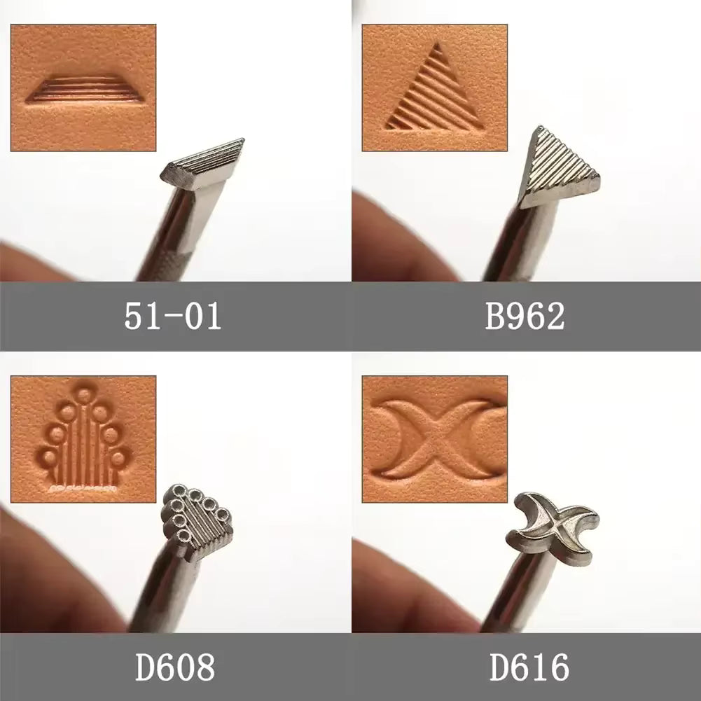 Sæt til prægning af læder med massivt stål og træhåndtag (flere designs)