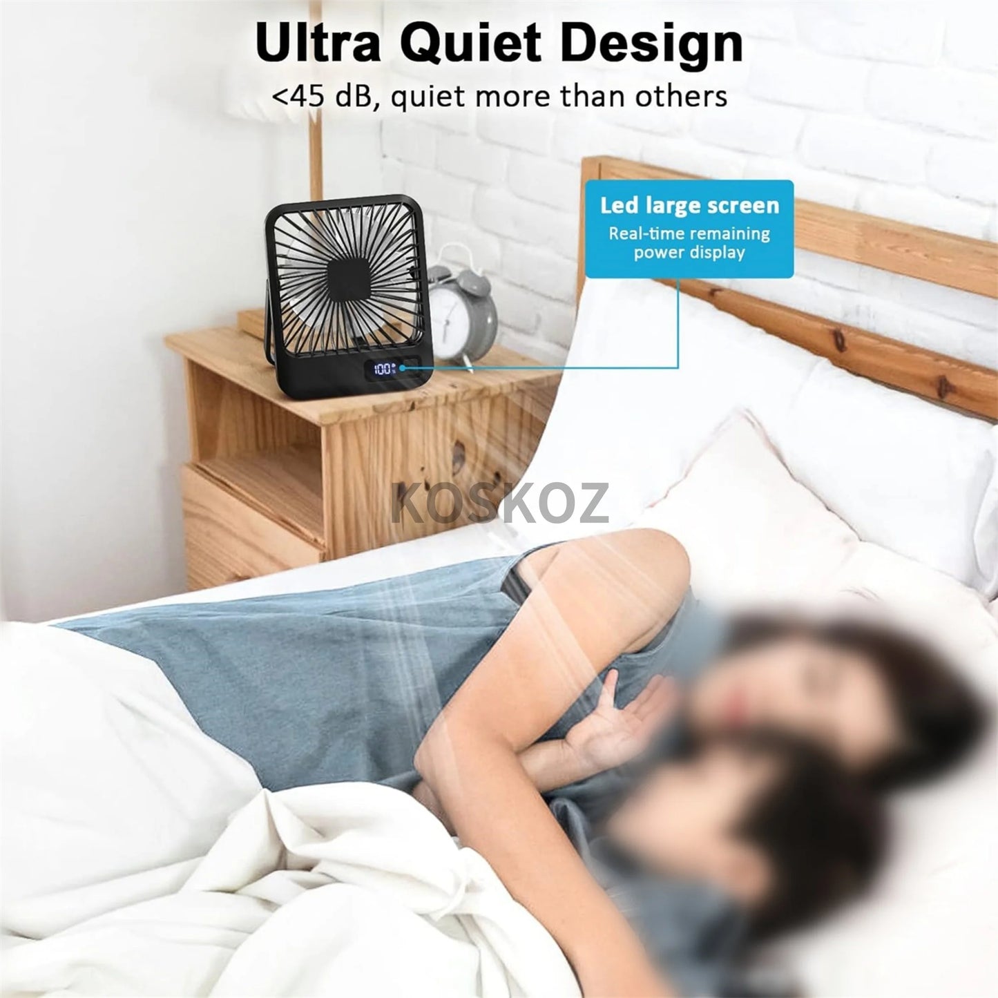 USB-wiederaufladbarer und faltbarer Tischventilator mit 5 Geschwindigkeiten (digitale Batteriestandsanzeige)
