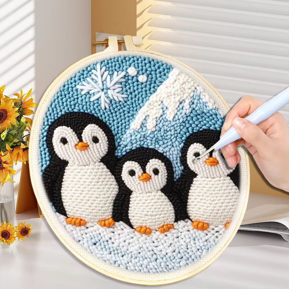 Begynder-venligt fortrykt punch-nål broderisæt (20x20cm)