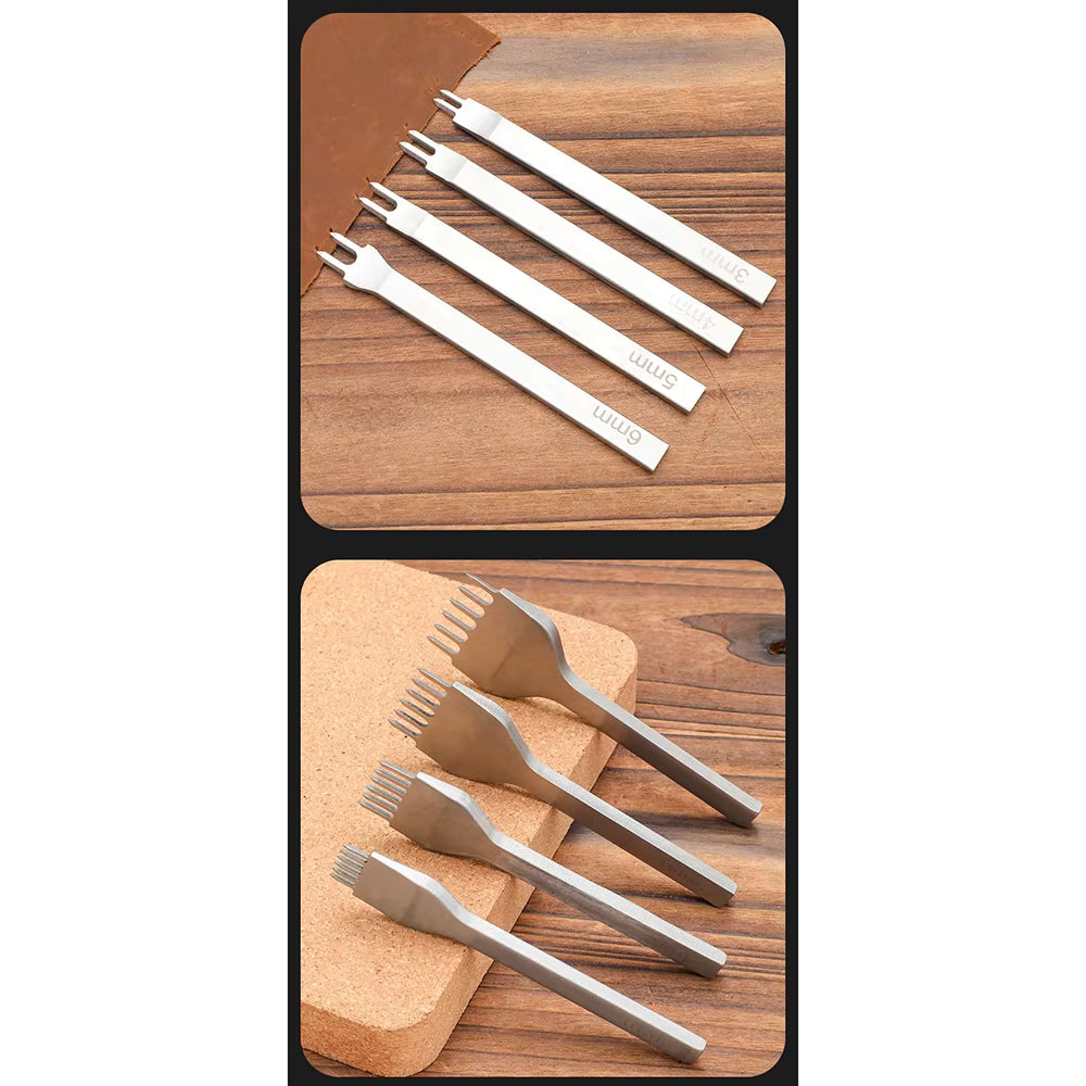 Gleichmäßig angeordnete Rautenzähne & gehärteter Stahl - Ledernaht-Stanzset (3-6 mm)