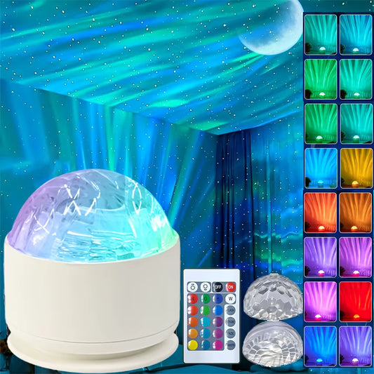 16-farvet RGB Stjernehimmel Aurora Natlysprojektor (USB & Fjernbetjening)