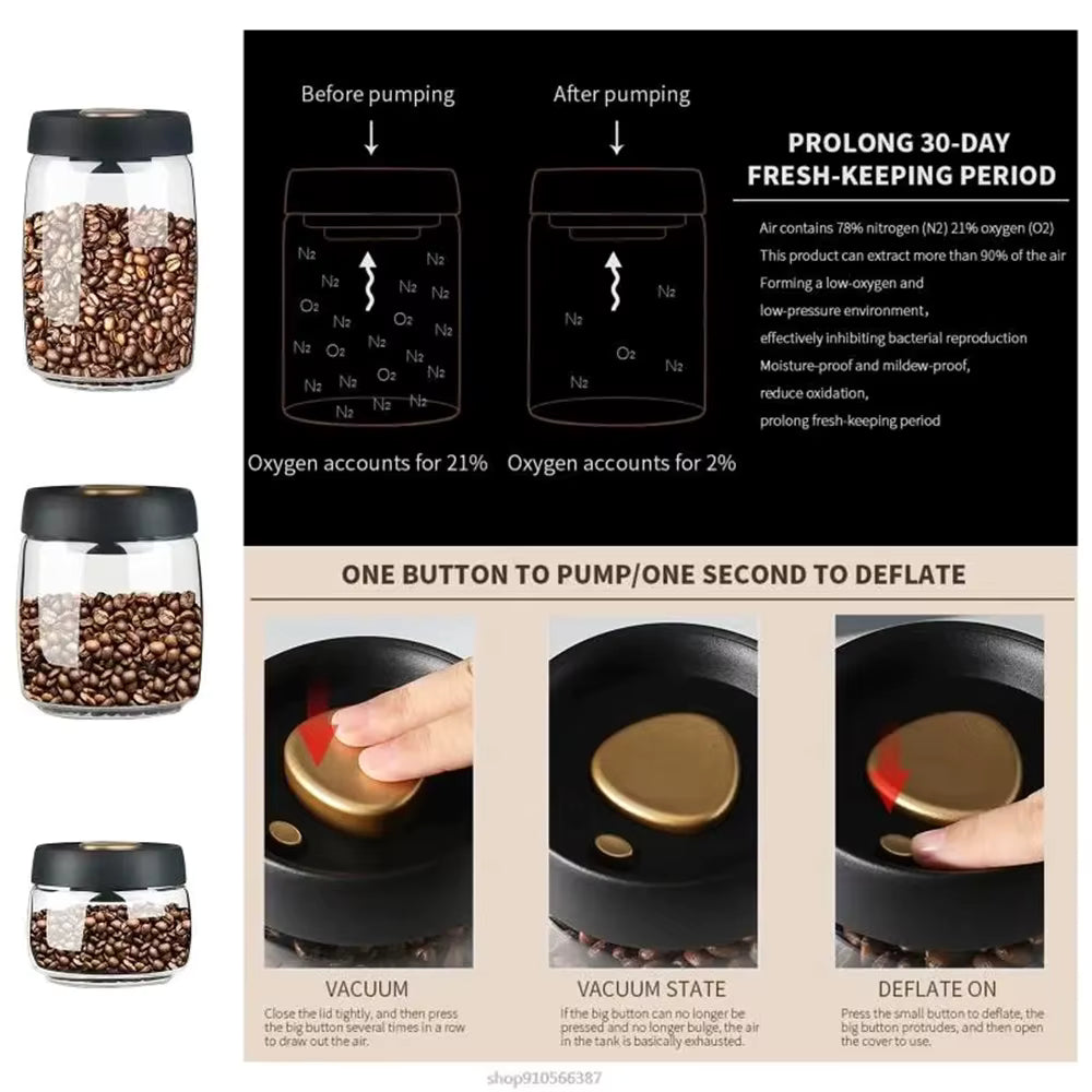 Vakuumdichter und feuchtigkeitsbeständiger Glasbehälter für Kaffee (mehrere Größen)