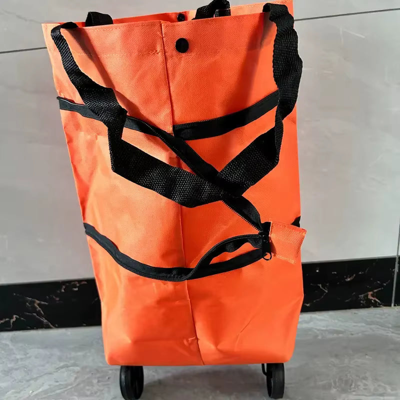 Zusammenklappbarer Einkaufswagen mit Rädern im Rucksackstil