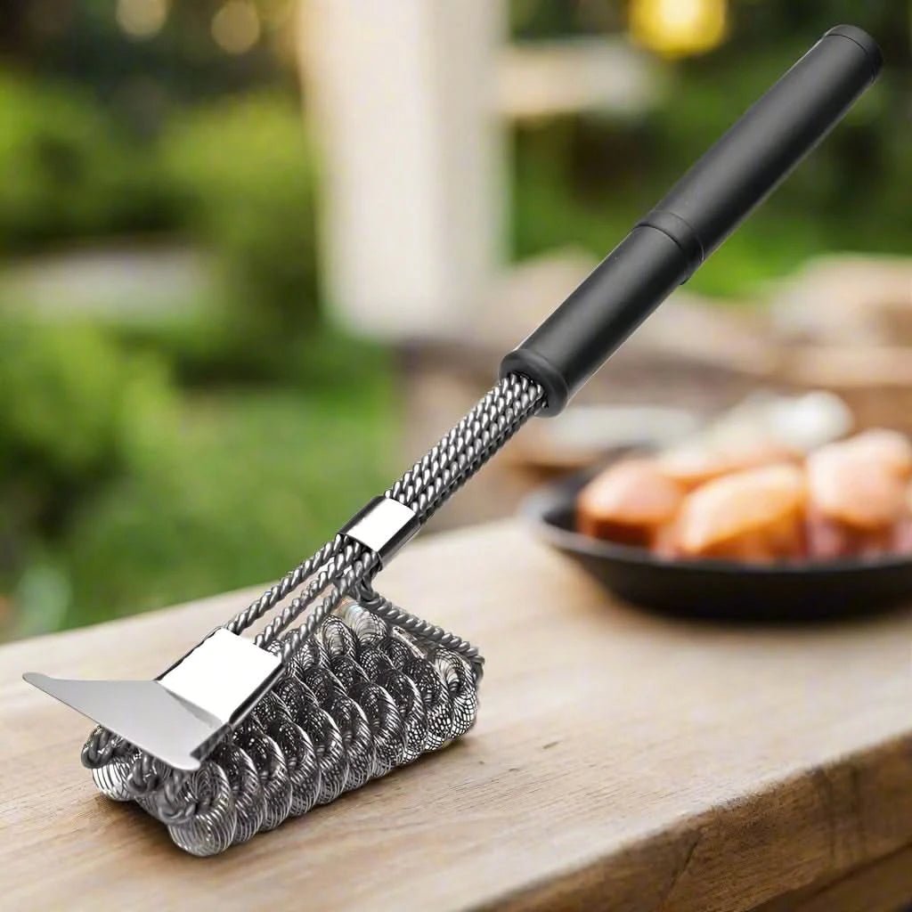 Grillbürste mit breitem Schaber, bürstenfreier Reinigungsbürste aus Edelstahl, sichere Reinigungsbürste für alle Grillarten, perfekt zum Reinigen von Grills